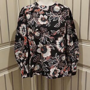 Who What Wear Top Size Large Rust Orange Black White Floral Button Back